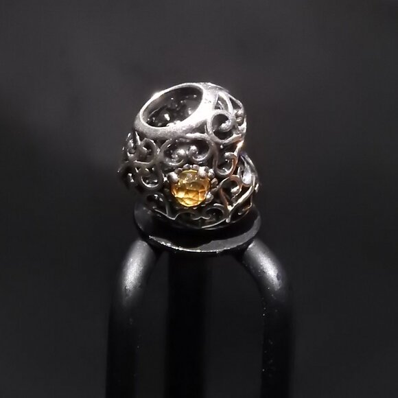 Retired Pandora Signature Silver Peridot August Birthstone Heart Bead Charm - Picture 1 of 6